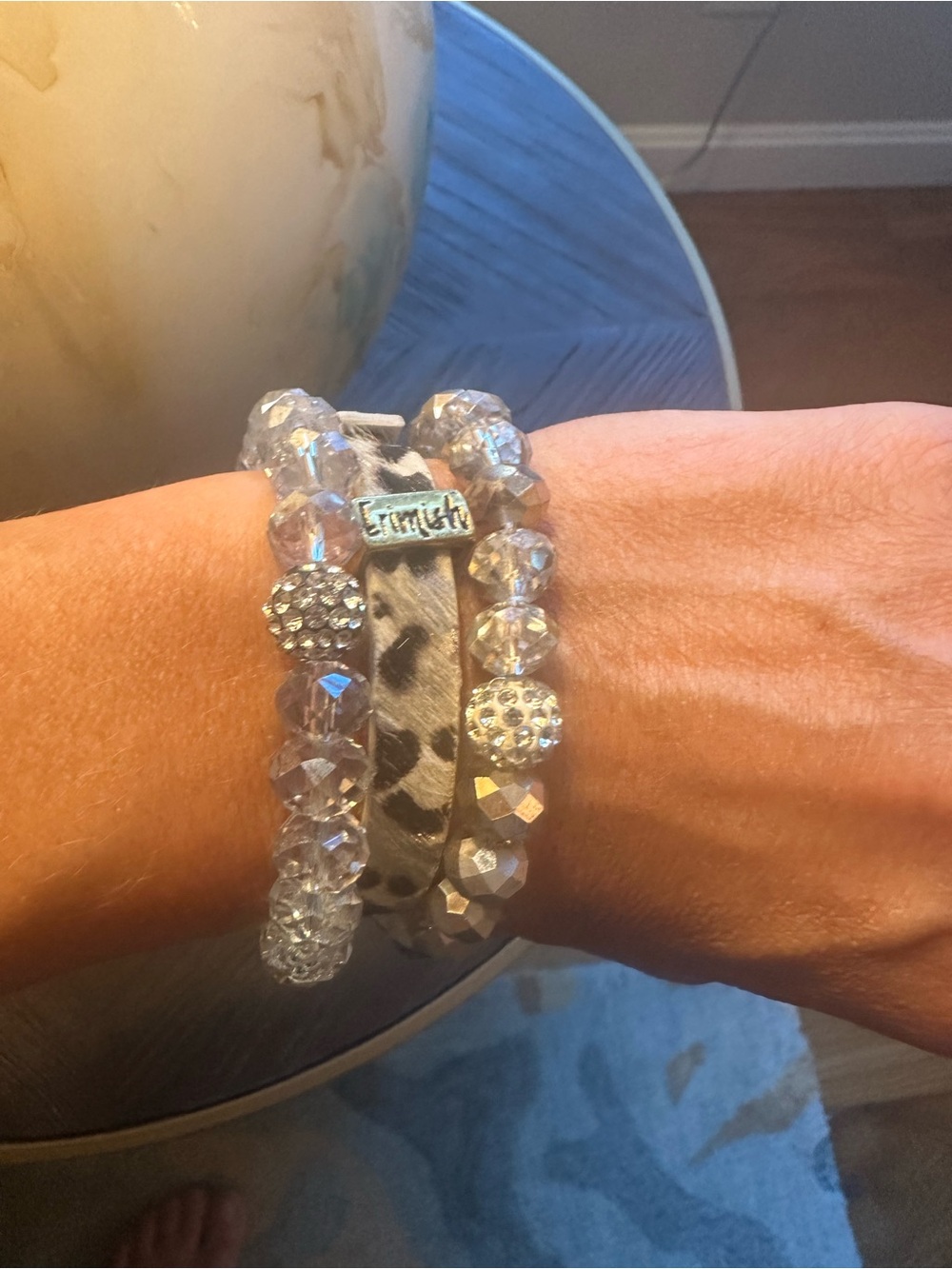 Erimish Clear Crystal and Leopard Print Stackable Bracelet Set